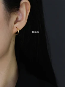 HuooNew 1對簡約風和時尚S925純銀圓耳環合適適用於女士日常穿著 - 金黃色 - 查看 8