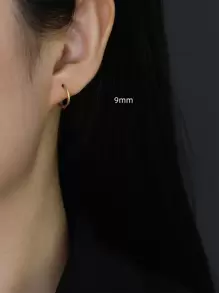 HuooNew 1對簡約風和時尚S925純銀圓耳環合適適用於女士日常穿著 - 金黃色 - 查看 7