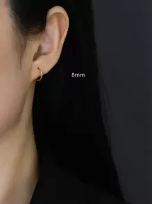 HuooNew 1對簡約風和時尚S925純銀圓耳環合適適用於女士日常穿著 - 金黃色 - 查看 6