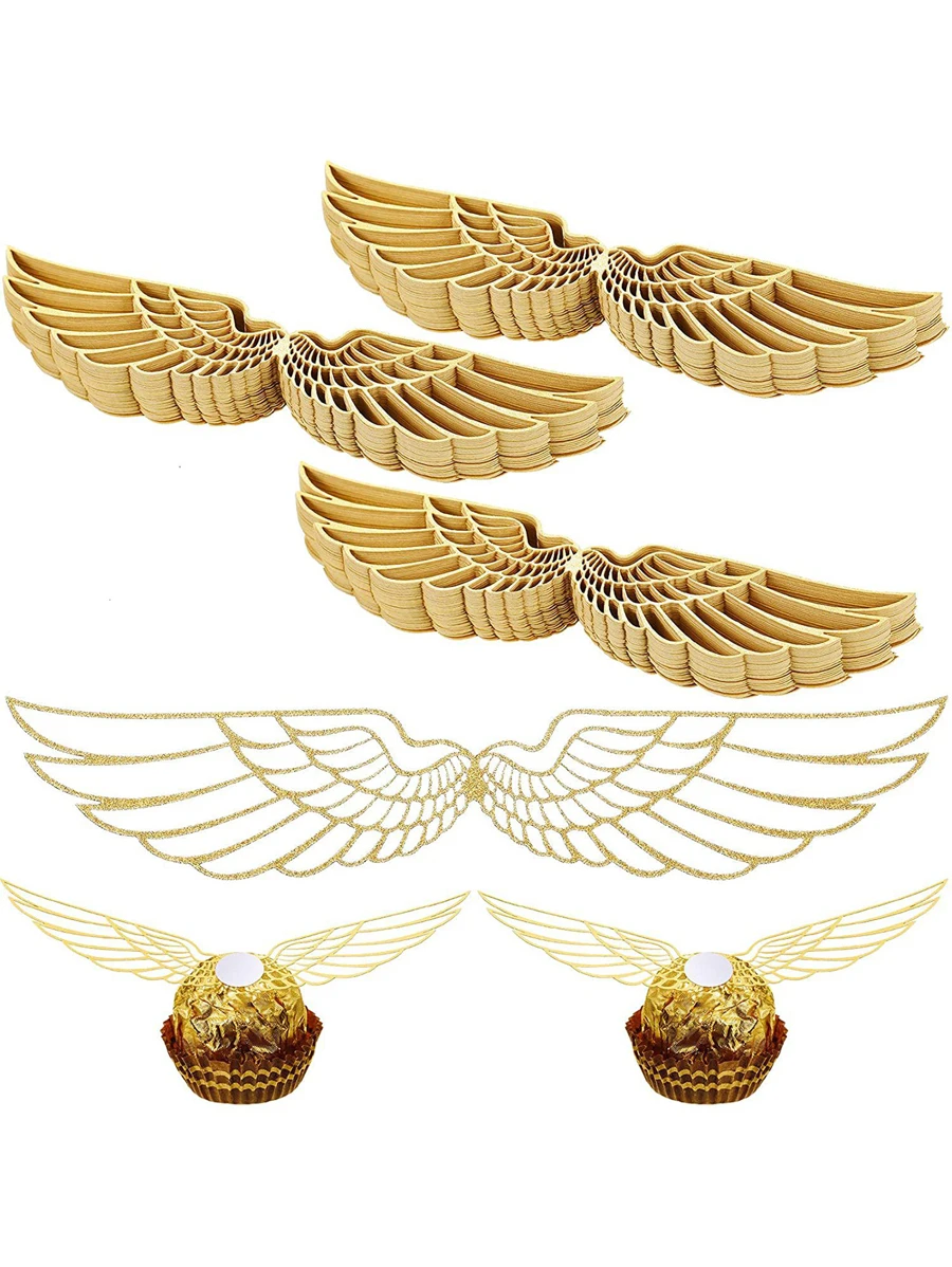 50入組翅膀巧克力蛋糕派對金色裝飾巫師禮帽紙杯蛋糕餐桌中心裝飾禮物 - 金色 - 查看 1