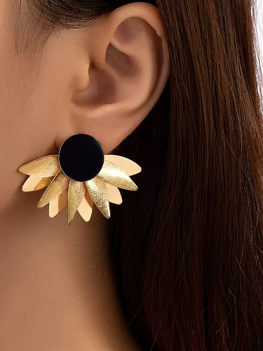 2pcs Flower Design Stud Earrings Valentines - Black - View 1
