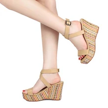 Women's Wedge Sandals Ankle Strap High Heels Slingback Platform Sandals - 米色 - 查看 1