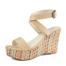 Women's Wedge Sandals Ankle Strap High Heels Slingback Platform Sandals - 米色 - 查看 4