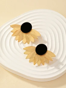 2pcs Flower Design Stud Earrings Valentines - Black - View 2