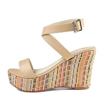 Women's Wedge Sandals Ankle Strap High Heels Slingback Platform Sandals - 米色 - 查看 5