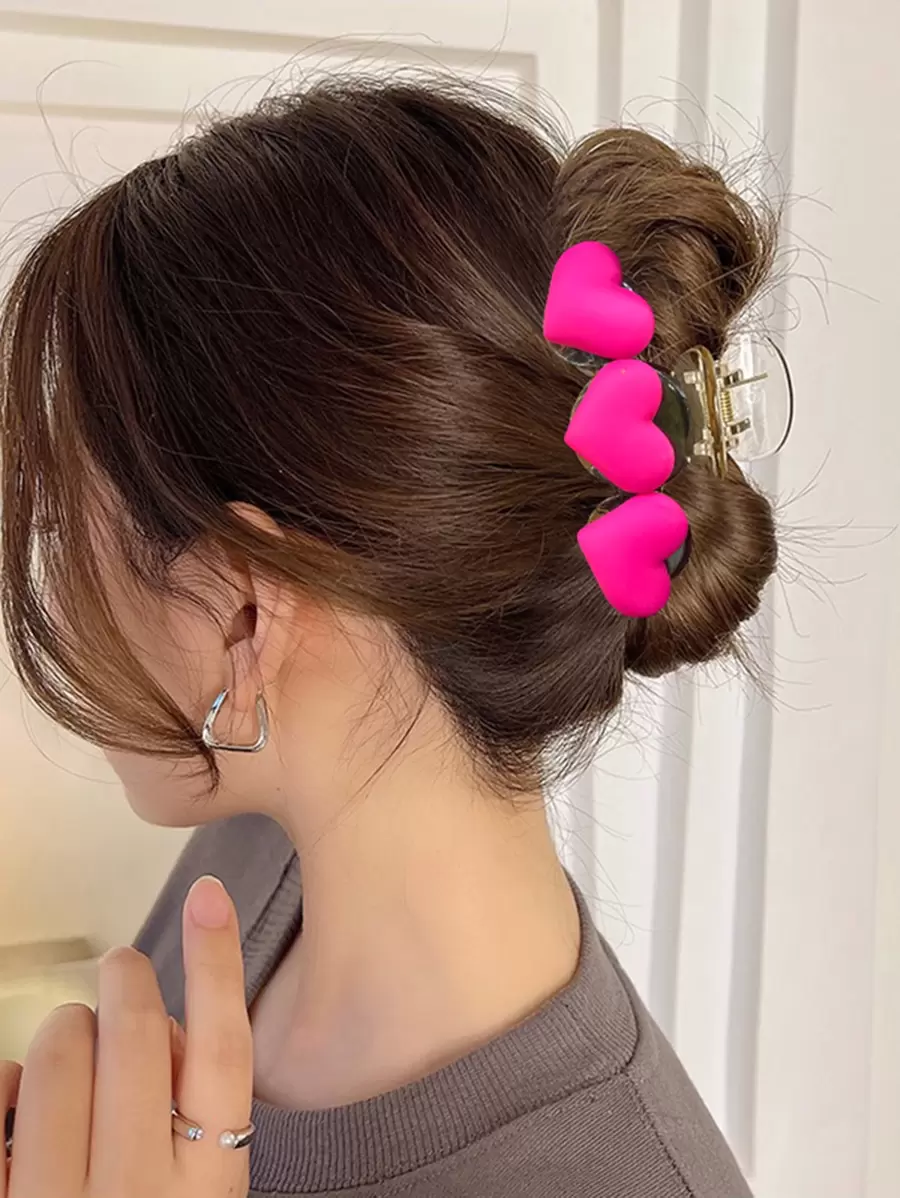 心形装饰发夹可爱情人节情人爪夹发夹发夹发夹发夹发夹发夹，学校用品，学院秋冬发饰女士度假装女士