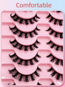 假睫毛,10對D卷俄語濃密卷翹充分條人造睫毛3D交叉戲劇性毛茸茸假睫毛假睫毛 - 黑色 - 查看 5