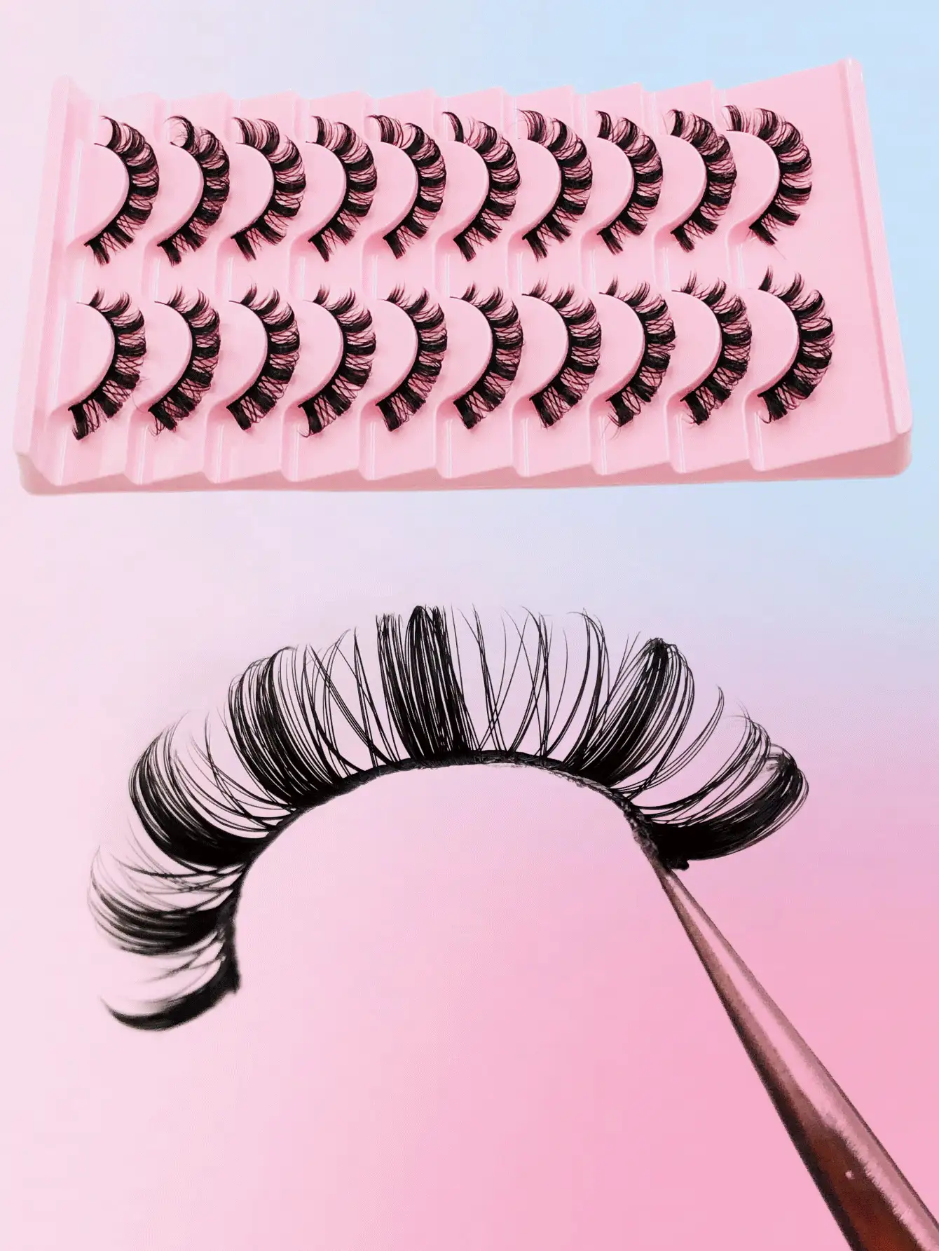 假睫毛,10對D卷俄語濃密卷翹充分條人造睫毛3D交叉戲劇性毛茸茸假睫毛假睫毛 - 黑色 - 查看 2