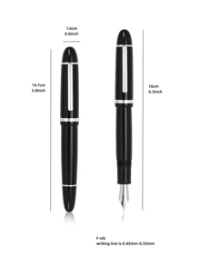 鋼筆黑色亞克力桶銀邊精細的鋼筆適用於寫作標誌 - 黑色 - 查看 2