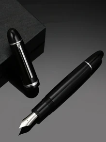 鋼筆黑色亞克力桶銀邊精細的鋼筆適用於寫作標誌 - 黑色 - 查看 5