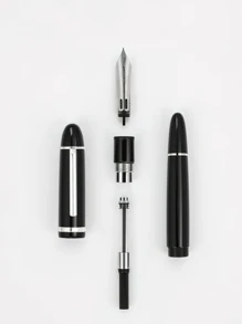 鋼筆黑色亞克力桶銀邊精細的鋼筆適用於寫作標誌 - 黑色 - 查看 4