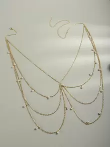 多层仿珍珠身体链，时尚风格 - 金色 - 查看 3