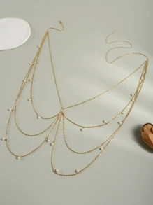 多层仿珍珠身体链，时尚风格 - 金色 - 查看 4