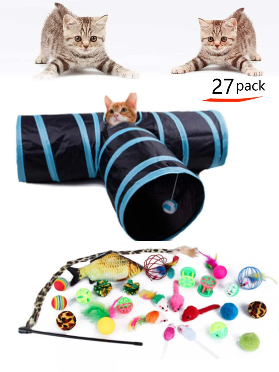 Bộ 27 đồ chơi cho mèo bao gồm đường hầm ba chiều, cây đũa trêu ghẹo và đồ chơi đuổi cá - màu đen - Xem 1