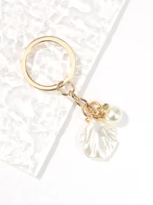 人造珍珠和貝殼墜飾鑰匙圈 - 彩色 - 查看 1