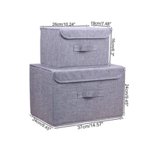 1 pieza Caja de almacenamiento plegable de tela de lino lavable para CD con tapa, organizador de juguetes, cesta de lavandería