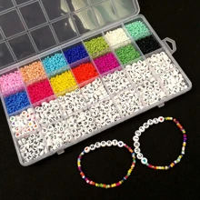 5000pcs 3mm Small Glass Seed Beads And Letter Beads Set For Women's And Girls' Jewelry Making, With 0.8mm Bracelet String Included