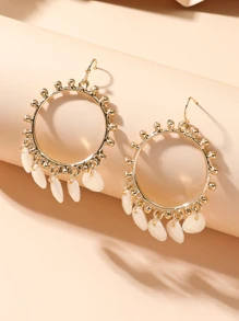 1對女士水滴形拼接珍珠吊墜流蘇耳環，時尚萬用假期珠寶 - 彩色 - 查看 4