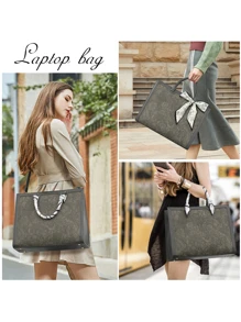 Laptop Bag For Women 15.6 Inch Laptop Tote Bag Waterproof Leather Computer Tote Bag Business Lightweight Office Briefcase Large Capacity Handbag Shoulder Bag - Grey - View 2
