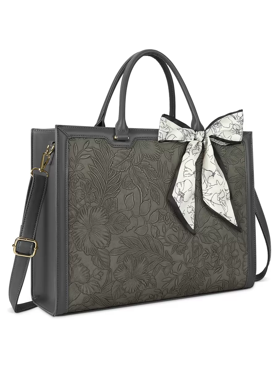 Laptop Bag For Women 15.6 Inch Laptop Tote Bag Waterproof Leather Computer Tote Bag Business Lightweight Office Briefcase Large Capacity Handbag Shoulder Bag - Grey - View 1