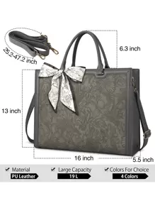 Laptop Bag For Women 15.6 Inch Laptop Tote Bag Waterproof Leather Computer Tote Bag Business Lightweight Office Briefcase Large Capacity Handbag Shoulder Bag - Grey - View 3