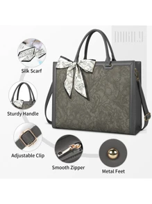 Laptop Bag For Women 15.6 Inch Laptop Tote Bag Waterproof Leather Computer Tote Bag Business Lightweight Office Briefcase Large Capacity Handbag Shoulder Bag - Grey - View 4