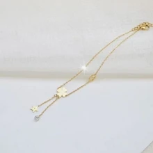 1pc Minimalist Fashion Gold Clover & Small Star Diamond Decor Anklet