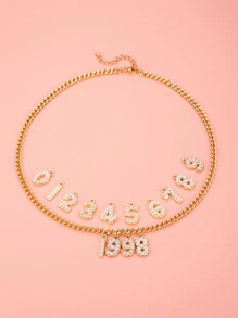 1入組時尚不銹鋼生日年數吊墜項鍊適合男士女士日常裝飾 - 金黃色 - 查看 2