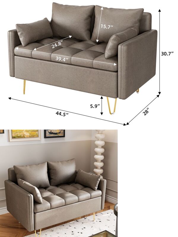 44" W Loveseat Sofas, Faux Leather Sofa Couch with Button Tufted Design and Hand Stitched, Heavy