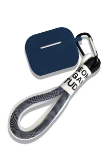 Mesh Strap Navy Blue Silicone Earphone Case Protective Cover Compatible With Apple 3/4 Bluetooth Headphone - Blue - View 6