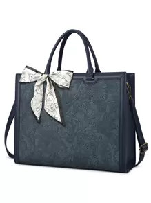Laptop Bag For Women 15.6 Inch Laptop Tote Bag Waterproof Leather Computer Tote Bag Business Lightweight Office Briefcase Large Capacity Handbag Shoulder Bag - 藍色 - 查看 1