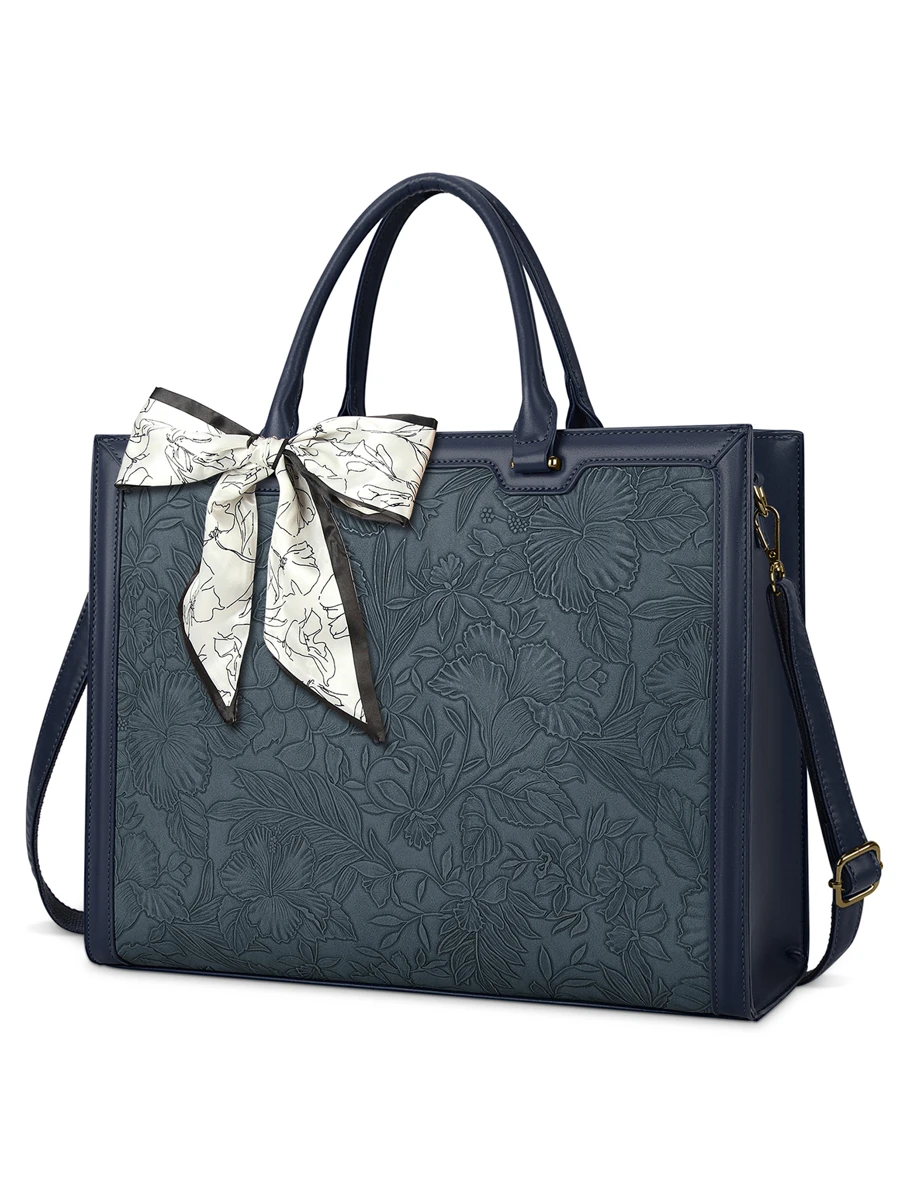 Laptop Bag For Women 15.6 Inch Laptop Tote Bag Waterproof Leather Computer Tote Bag Business Lightweight Office Briefcase Large Capacity Handbag Shoulder Bag - 藍色 - 查看 1