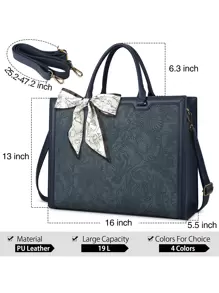 Laptop Bag For Women 15.6 Inch Laptop Tote Bag Waterproof Leather Computer Tote Bag Business Lightweight Office Briefcase Large Capacity Handbag Shoulder Bag - 藍色 - 查看 3