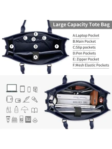 Laptop Bag For Women 15.6 Inch Laptop Tote Bag Waterproof Leather Computer Tote Bag Business Lightweight Office Briefcase Large Capacity Handbag Shoulder Bag - 藍色 - 查看 5