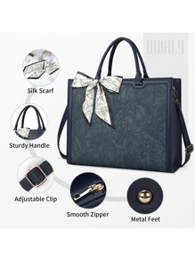 Laptop Bag For Women 15.6 Inch Laptop Tote Bag Waterproof Leather Computer Tote Bag Business Lightweight Office Briefcase Large Capacity Handbag Shoulder Bag - 藍色 - 查看 4