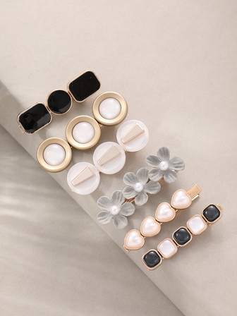 6入組花和人造珍珠裝飾鴨嘴夾