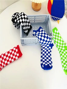 8雙棋盤格圖案中筒襪 - 彩色 - 查看 8