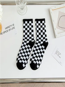 8雙棋盤格圖案中筒襪 - 彩色 - 查看 9