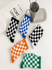 8雙棋盤格圖案中筒襪 - 彩色 - 查看 3