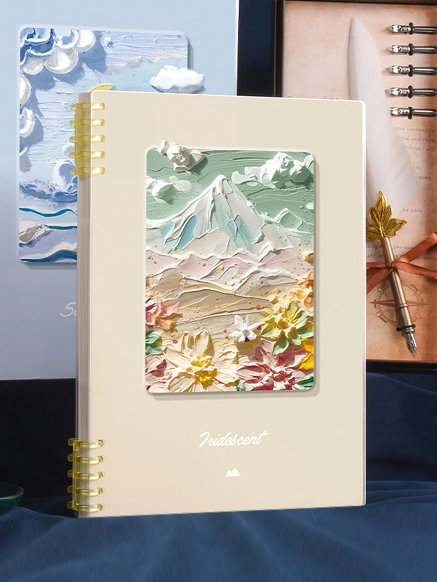 1 pieza con patrón de pintura al óleo Cuaderno con hoja suelta , A5 Cuaderno para estudiantes - Multicolor - Ver 1