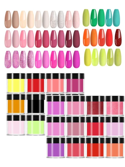 12 Colors Nail Art Products, 3-In-1 Acrylic Powder, Crystal Powder And Carving Powder Set, Salon Grade UV Gel Nail Polish (10g), Acrylic Press-On Nail Tips