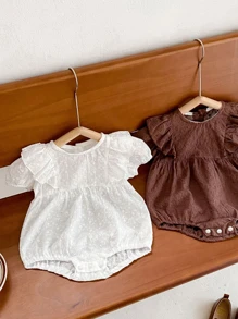 Bebé 1 pieza Body ribete con fruncido schiffy - Blanco - Ver 7