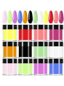 12 Colors Nail Art Products, 3-In-1 Acrylic Powder, Crystal Powder And Carving Powder Set, Salon Grade UV Gel Nail Polish (10g), Acrylic Press-On Nail Tips