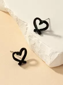 2 pares de aretes de corazón, regalo de San Valentín - Negro - Ver 3