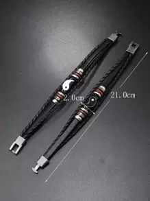 Men Yin & Yang Decor Layered Bracelet Poly Urethane