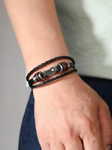 Men Yin & Yang Decor Layered Bracelet Poly Urethane