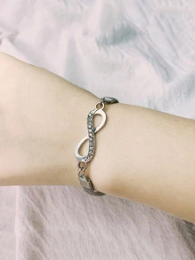 1pc Diamond-studded Infinity Symbol Chain Bracelet Suitable For Women's Daily Wear - Silver - View 4