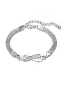 1pc Diamond-studded Infinity Symbol Chain Bracelet Suitable For Women's Daily Wear - Silver - View 5