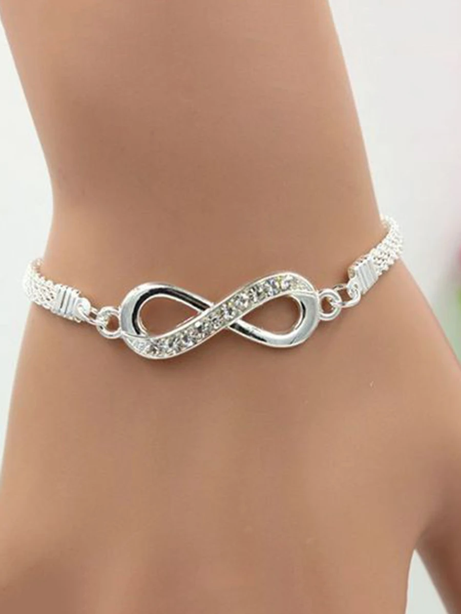 1pc Diamond-studded Infinity Symbol Chain Bracelet Suitable For Women's Daily Wear - Silver - View 1