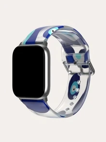藝術藍色眼球設計透明錶帶適用於新款蘋果手錶 - 彩色 - 查看 3